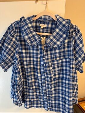 Pilcro Blue and White Plaid Button-Down Shirt